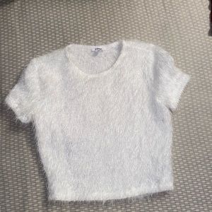 White fuzzy crop top